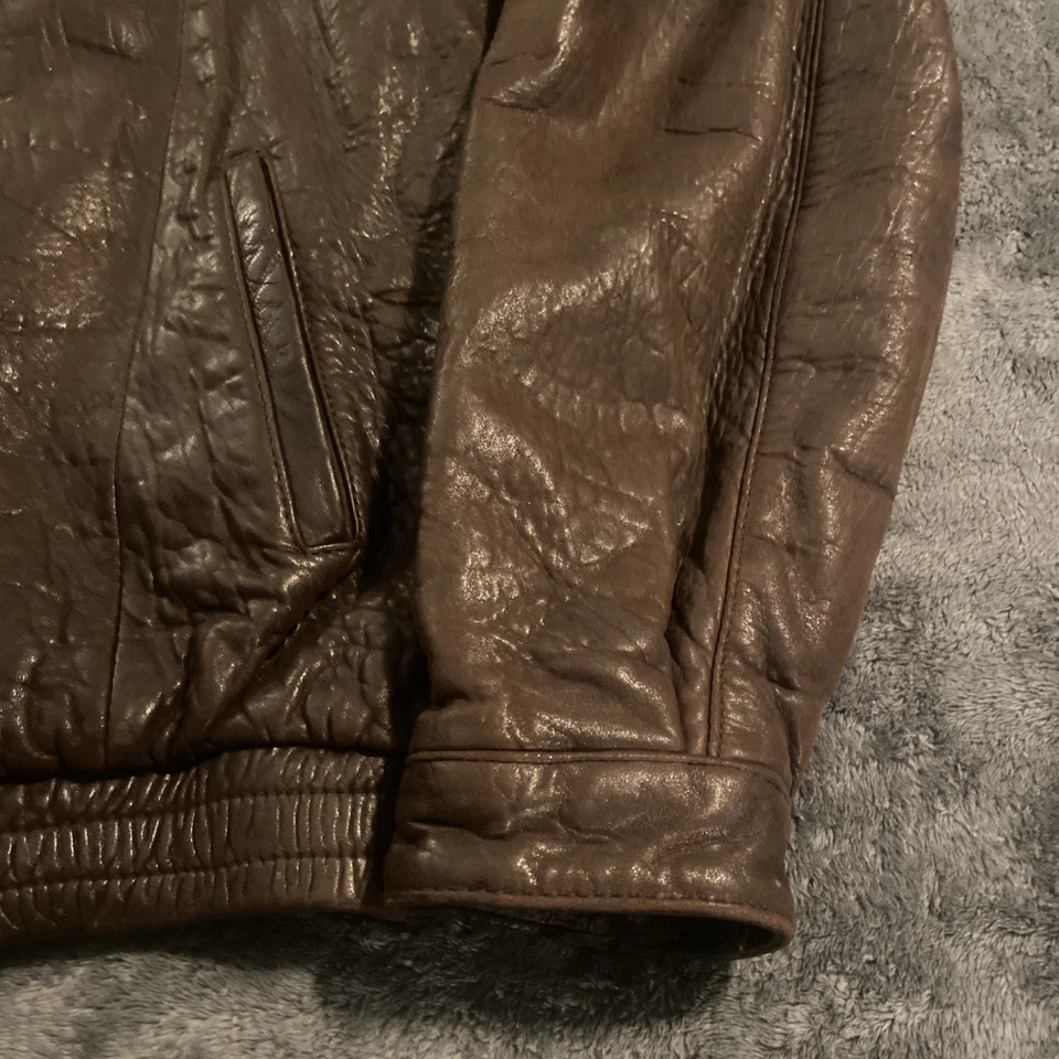 Chaqueta Bomber Vintage Mark Shale Cuero Marrón Charreteras Talla Pequeña 38 Foto 4 de 4