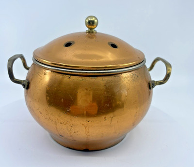 VTG Brushed Copper Pot Solid Brass Hand Made In Twaine Pot With Kid