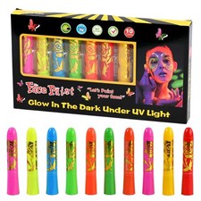 10 Farben Neon UV Bodypainting Set, Waschbar Schminkstifte Schminkfarben