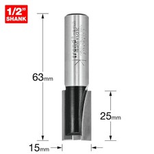 Trend Trade Straight Two Flute Router Cutter Bit, 1/2 Inch Shank, 15mm Cut