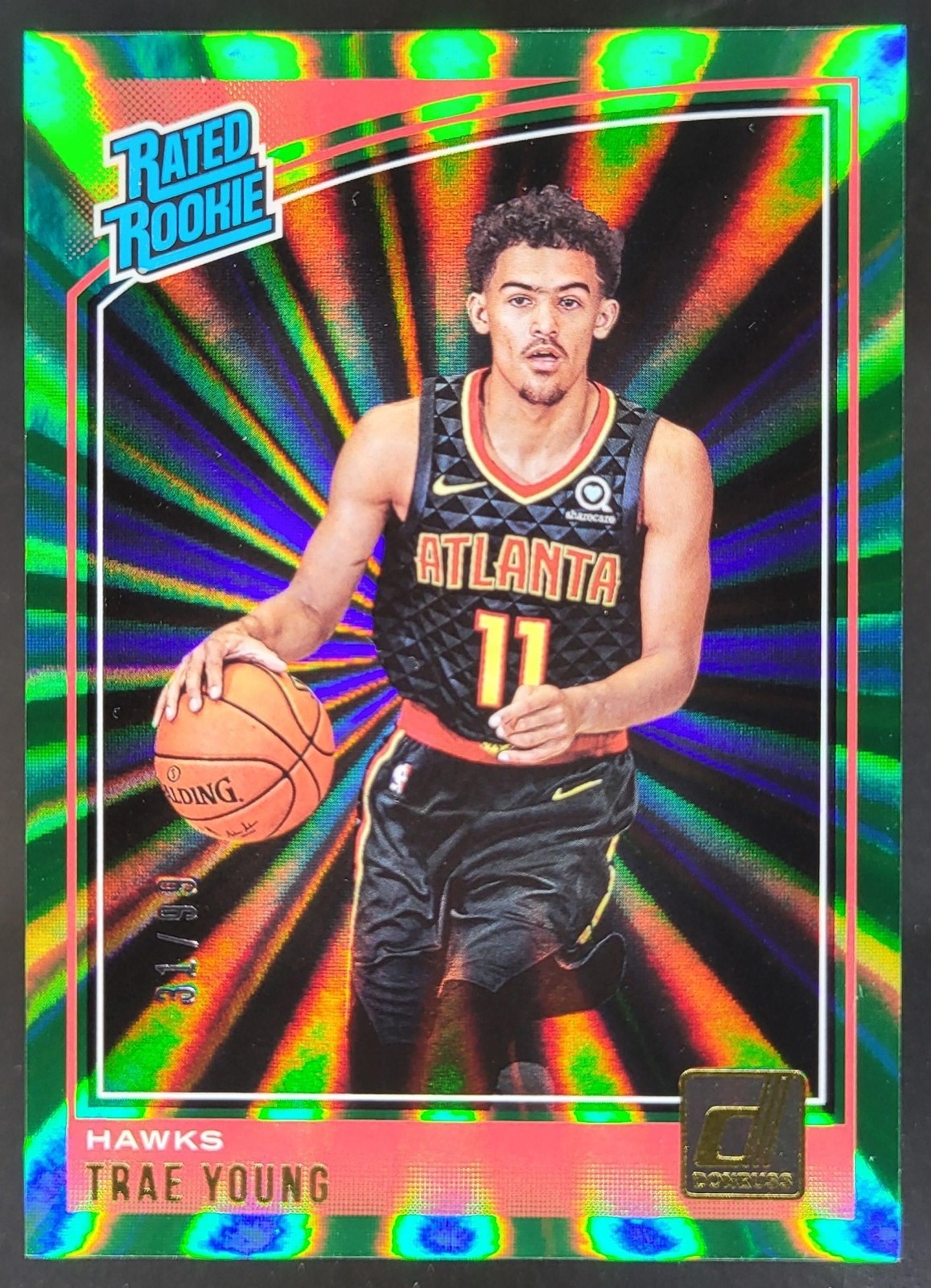 2018-19 Panini Donruss Trae Young Holo Green Laser /99 #198 RC Atlanta Hawks JP2