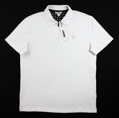 DKNY Mens Polo Shirt M 1/4 Zip Short Sleeve Pullover Regular Fit White NEW $80