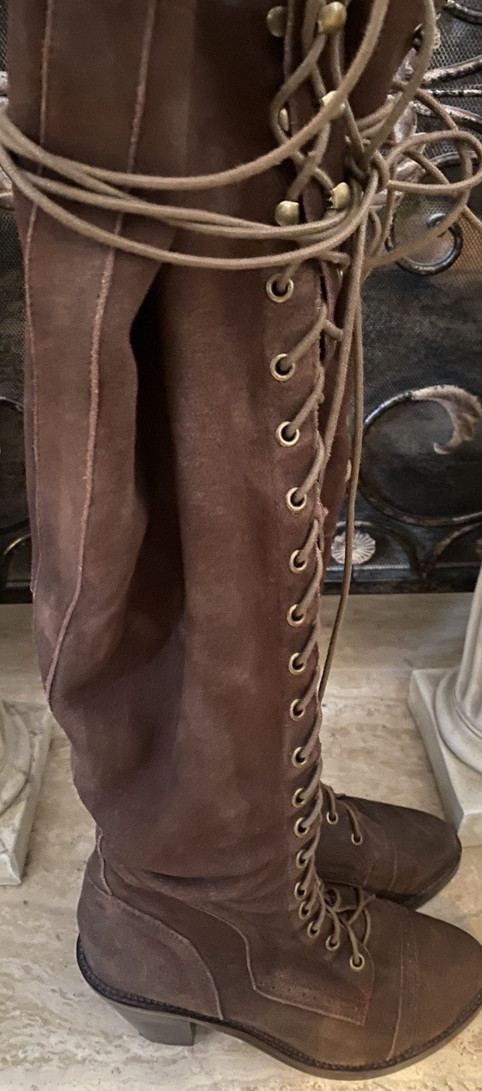 JEFFREY CAMPBELL x FREE PEOPLE Joe Boots Nu-Buck Brown Leather Lace Up Boots 9.5