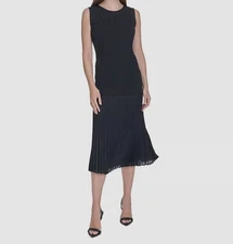 Halston Women's Black Pleated Fit & Flare Dress Size 12