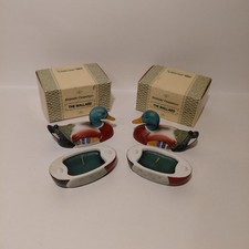 Two Vintage Hand Painted Mallard Duck Ceramic Candle Trinket Box ~ Jasco Taiwan