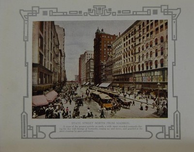 Antique Chicago Illinois Color Art Print State Street from Madison 1908