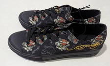 Ed Hardy Canvas Low Tiger Skulls  man black shoes size 10 .5 Brand New