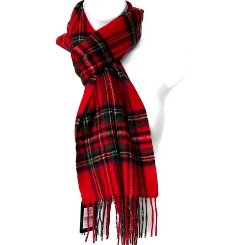 FRASER SCOTT Scarf Tartan 100% Lambswool Red Green Plaid 10.5" X 67" New NWT