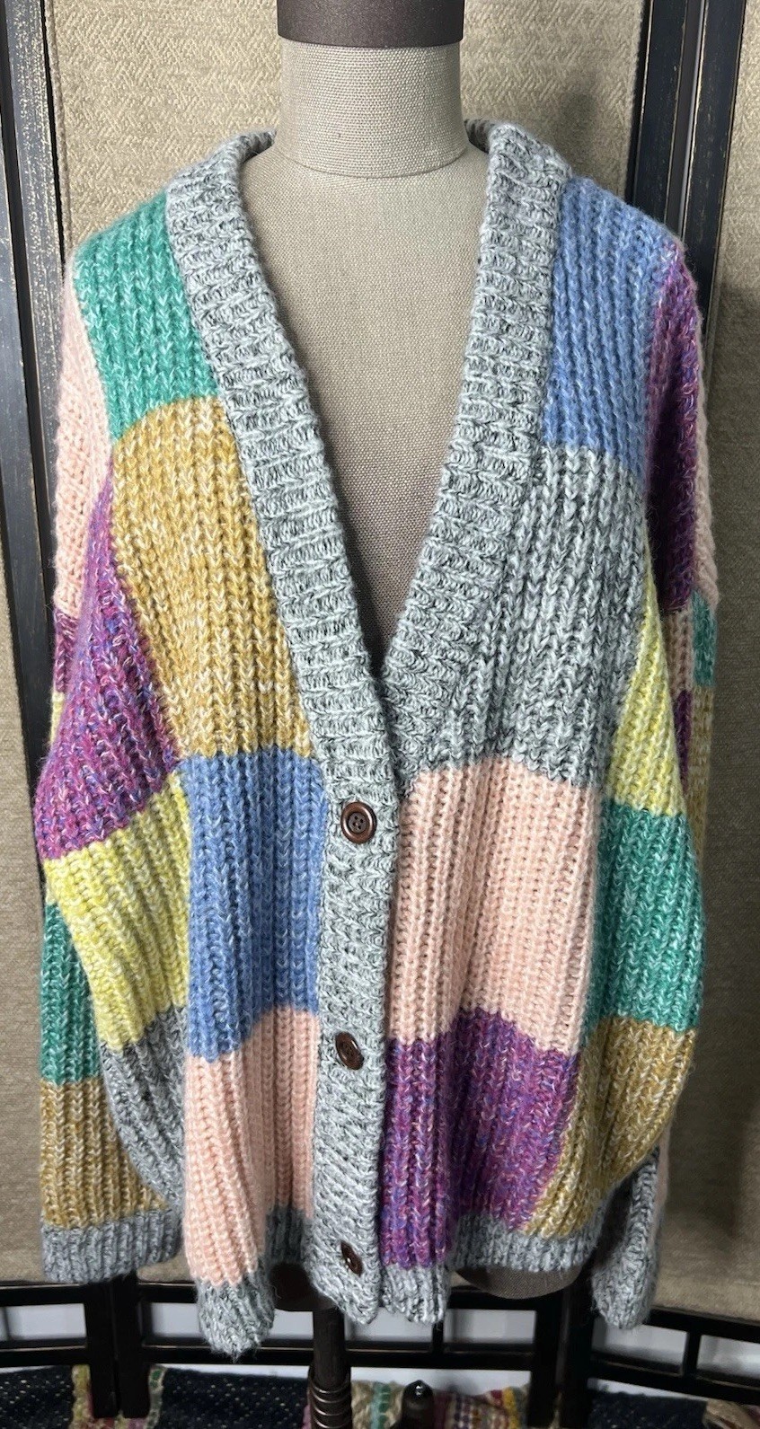 Sundance Catalog Chunky Multi Patchwork Cardigan … - image 1