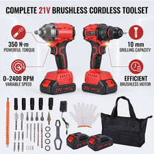 Cordless Impact Wrench and Impact Drill Set w...
