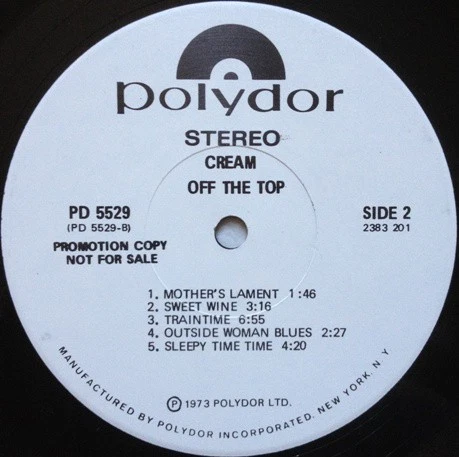 Cream - Off The Top (LP, Comp, Promo, Off) (Very Good Plus (VG+)) - Image 4 of 4