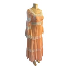 Vintage Women 6 Roberta California Pink Lace Maxi Dress Prairie Cottagecore