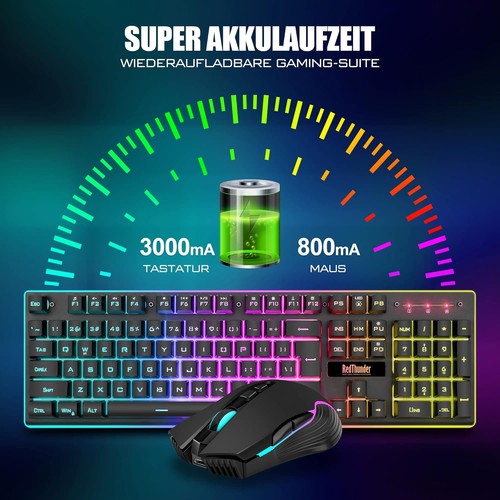 Redthunder kabelloses RGB-Tastatur-Set QWERTZ mit 3200 DPI Maus - Afbeelding 4 van 8