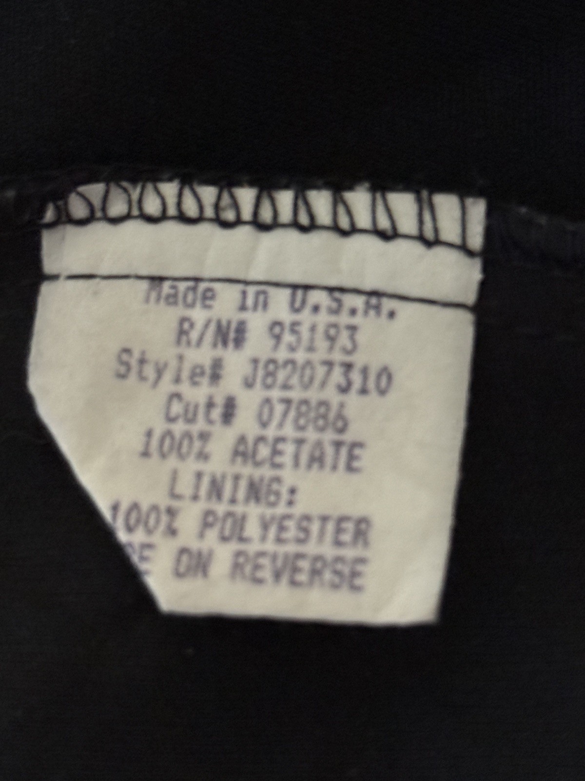 White label with product details: black Y2K tank crop top, size M, made in U.S.A.
