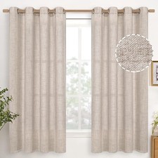 Linen Semi Sheer Curtains 63 Inch Length 2 Panels Living Room Light Filtering