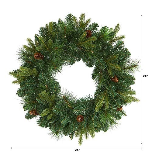 24in. Mixed Pine Artificial Christmas Wreath with 35 Clear LED Lights and - Image 2 of 4