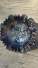 VTG Imperial Open Rose Amethyst Carnival Glass Bowl Ruffled footed Iridescent