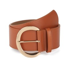 Women Suede Wide Waist Belt Camel Pu