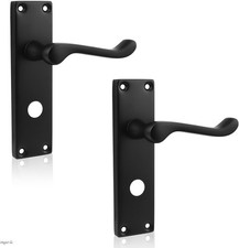 5 Pack Matte Black Door Handle with Lock,Internal Bathroom Door Handle Lock