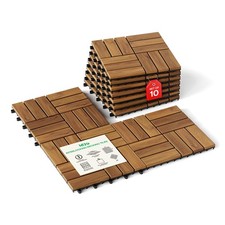 Waterproof Acacia Wood Interlocking Deck Tiles 9.6 SQFT for Indoor Outdoor Use