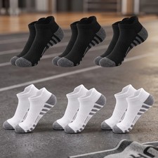 6 Pairs Mens Womens Ankle Running Socks Cushioned Athletic Tab Size 9-12