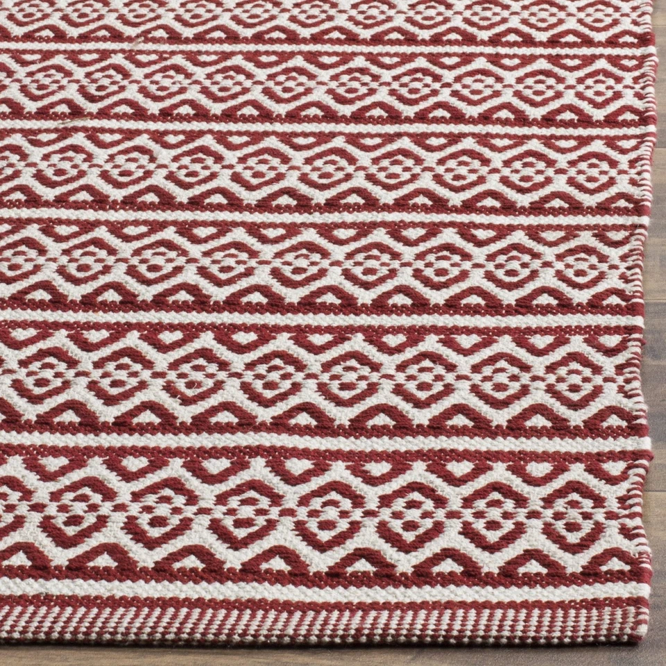 Alfombra 8x10 - Colección Montauk - Grande - Marfil y Rojo, Hecho a Mano Tejido Plano... Foto 4 de 4