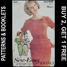 Vintage Advance Sew Easy Dress w Belt Pattern #3098 Size 14 UNCUT