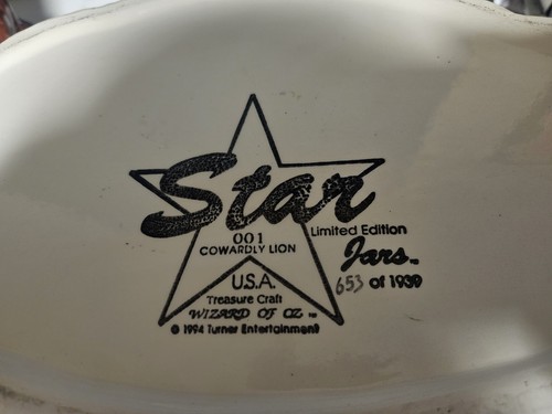Treasure Craft Star Jars Wizard Of Oz Cookie Jar Cowardly Lion #653/ 1930 Mint - Picture 2 of 4