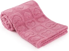 Plush Soft with Heart Checkered Baby Blanket,Fleece Infant Baby, Deep Pink