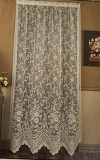 Vintage Madison Scalloped Lace Sheer Ivory Curtains Floral Rod Pocket 56X84