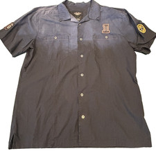 Harley Davidson Shirt Men XL Blue Mechanic Garage Button Down Patches Motorcycle