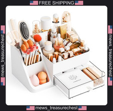 Makeup Organizer Large Capacity White Plastic Storage with Drawers