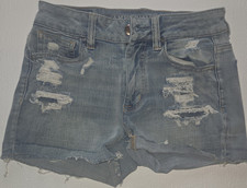 Pantalones Cortos de Denim American Eagle Outfitters Super Elastizados Corte Azul Talla 2 Distre...