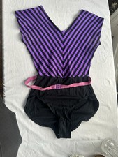 Vintage Women's XS 80s Aerobic One-Piece Leotard Purple Black Belt Workout
