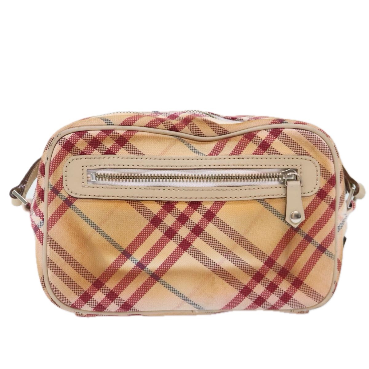 BURBERRY Nova Check Blue Label Shoulder Bag Canvas White Red Auth