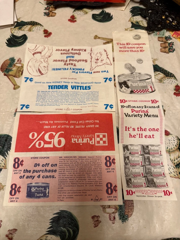 Cupones de comida para gatos vintage de principios de 1970--GC Foto 2 de 2
