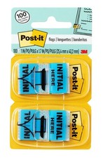 Post-it Initial Here Flags, 50/Dispenser, 2 Dispensers/Pack, 100 Blue