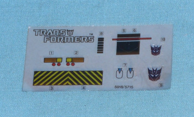 original G1 Transformers HOOK unused STICKER SHEET Devastator