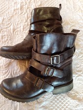 Steve Madden COLONY Leather Distressed Brown Boots Moto Biker Buckle Size 9