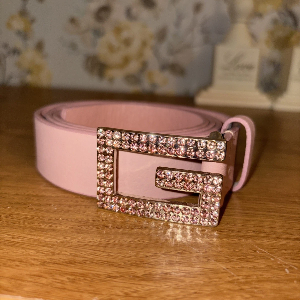 Guess Y2K Pink Leather Belt Skinny Washed Pink Belt, Light Pink Genuine Leather Belt  main image 4