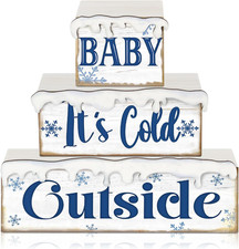 3 Pcs Winter Let It Snow Tiered Tray Decor Table Sign Winter Theme Wood Decorati