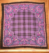 vintage square scarf Glentex 100 acrylic Japan purple, blue, and black paisley