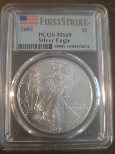 2002  American Silver Eagle ASE $1 PCGS MS69 FIRST STRIKE