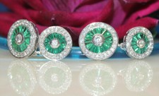 2.05ct Natural round Diamond emerald 14k white gold Anniversary men"S cuff links