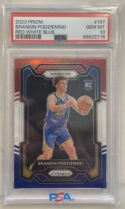 2023 Panini Prizm #147 Brandin Podziemski RC Rookie Red White Blue PSA 10