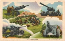 U.S. MILITARY FIELD ARTILLERY During WWII On Vintage Unused Postcard
