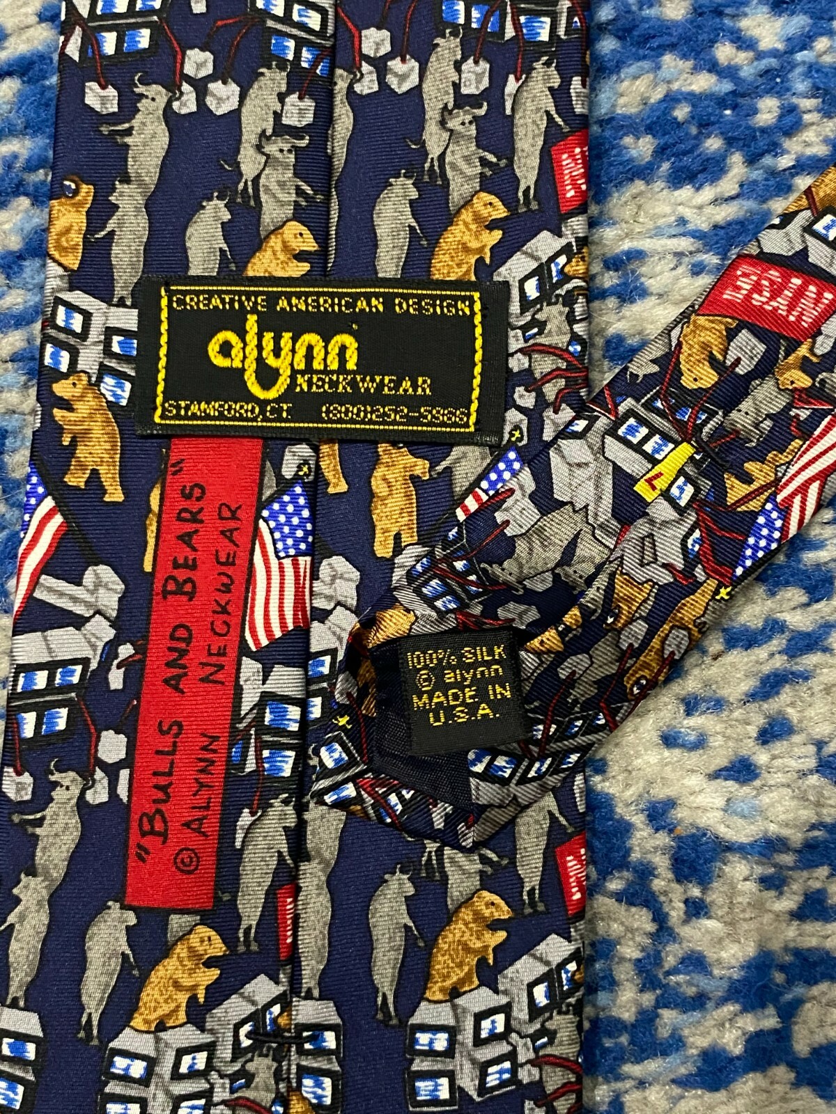 Alynn Bulls & Bears American Flag NYSE New York Stock Exchange Red Navy Necktie image 4