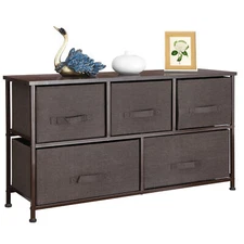 Extra Wide Dresser Storage Tower Chest Organizer Closet 5 Foldable Drawers Brown