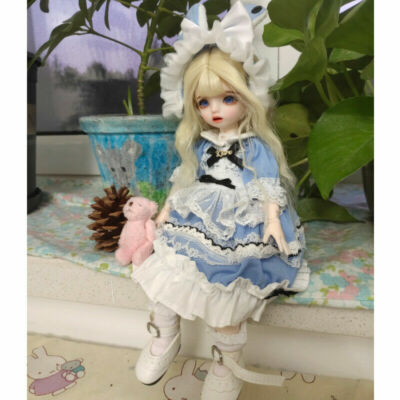 1/6 BJD Doll 30cm Ball Jointed Girl Doll Blue Dress Hat Shoes Wig Hair Full Set