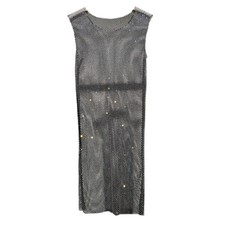 Women  Rhinestone Mesh Dress Sleeveless Fishnet Sheer Cover Up Shiny Mini Dress